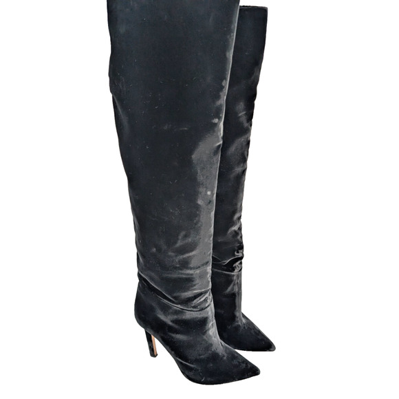 Tamara Mellon Black Velvet Over Knee Stiletto Tall Scrunch Boots Glam Luxury 38 - Picture 1 of 14